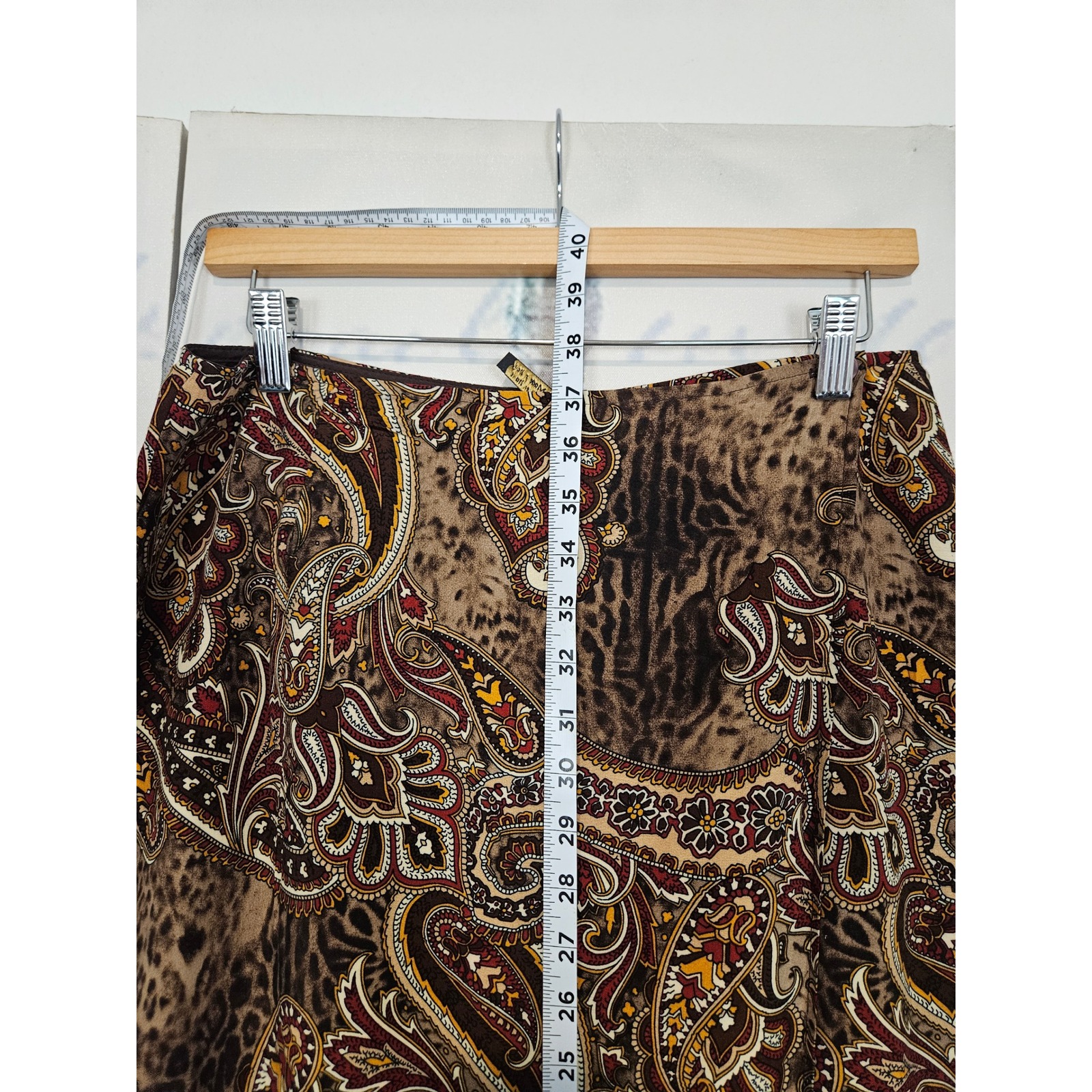 Vintage Monte Paisley Leopard Print Midi Faux Wrap Skirt Brown Size 10 Boho — image 7 of 8